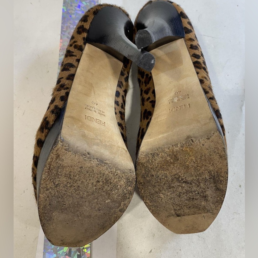 Fendi Brown Leopard Print Calf Hair Heels - Picture 3 of 7